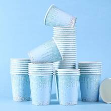 10个/20个/40个装，优雅蓝钻生日派对装饰 - 浅蓝色闪亮生日派对咖啡杯，女士生日派对、周年纪念、婚礼装饰 - 一次性纸杯，庆典杯套装，璀璨钻石设计，装饰杯 - 淺藍色 - 查看 1