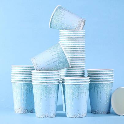 10个/20个/40个装，优雅蓝钻生日派对装饰 - 浅蓝色闪亮生日派对咖啡杯，女士生日派对、周年纪念、婚礼装饰 - 一次性纸杯，庆典杯套装，璀璨钻石设计，装饰杯