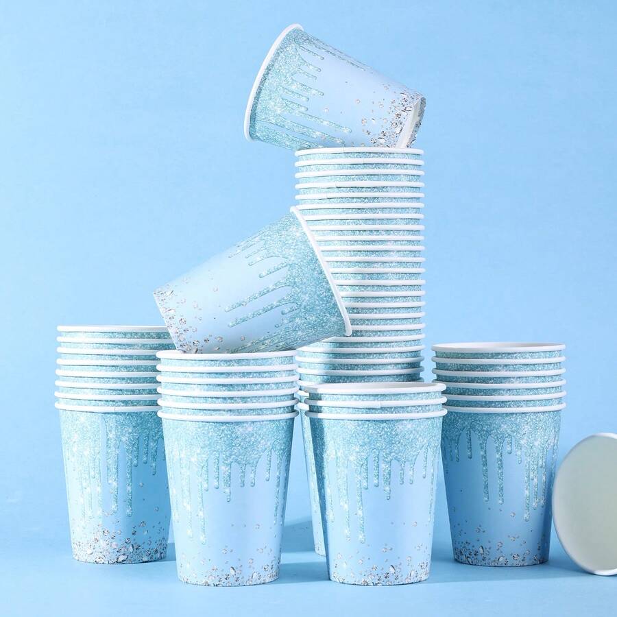 10个/20个/40个装，优雅蓝钻生日派对装饰 - 浅蓝色闪亮生日派对咖啡杯，女士生日派对、周年纪念、婚礼装饰 - 一次性纸杯，庆典杯套装，璀璨钻石设计，装饰杯 - 淺藍色 - 查看 1