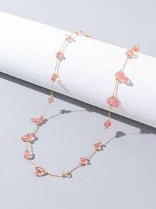 1件不对称造型手工石项链（宝石颜色和数量随机） - 西瓜紅 - 查看 3