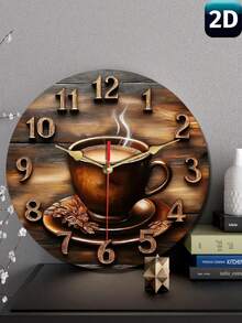 [Comfortable And Warm] A Rustic-Style Wooden Wall Clock With A Cozy Coffee Cup Design - Classic Style, Easy-To-Read Black Numbers, Very Suitable For Home And Office Decor, Living Room Clock.