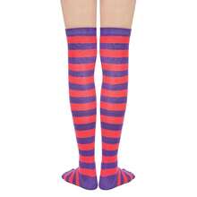 Zando Womens Thigh High Socks Striped High Knee Socks Knee High Socks For Cosplay Long Socks Over The Knee Leg Warmers,OneSize,HotPinkPurple - 亮粉紫色 - 查看 4