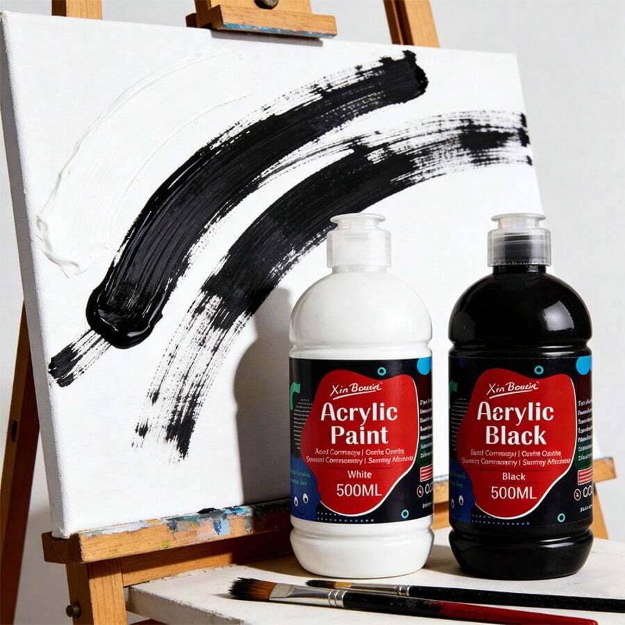 Premium Acrylic Paint - 500ml Black & White Colors, Thick Consistency & Opaque Coverage, Ideal For Studio Work, Outdoor Sketching, Canvas Painting, Murals & Crafts (Artists, Students, Hobbyists) Holiday Gift - Black 500ml - View 1
