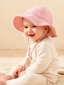 1pc Baby Solid Color Sun Hat, Breathable Beach Bucket Hat With Adjustable Drawstring, Suitable For Baby Boys And Girls In Summer - 1PC - View 2