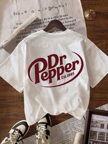 Women Vintage Soda Logo Print Crew Neck T-Shirt, Loose Drop Shoulder Short Sleeve Top, All Season Streetwear Casual Tee For Spring & Summer - 白色 - 查看 3