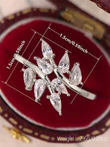 1 PC Fashion White Cubic Zirconia Leaf Ring For Women Party Gift - Silver - View 8