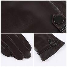Men's Gloves For Driving, PU Leather Gloves For Business, Warm And Thickened For Autumn And Winter; - 棕色 - 查看 5