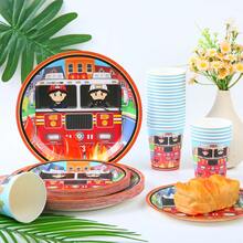 Firefighter Disposable Tableware Set, 7/9 Inch Party Plates, Disposable Paper Plates And Cups Suitable For Holidays, Weddings, Engagements, Weddings, Birthdays, Parties, Celebration Events - Multicolor - View 1