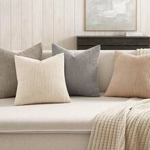 [Free Shipping]MIULEE Boho Farmhouse Neutral Cream Throw Pillow Covers 18x18 Inch Set Of 4 Mordern Nordic Cushion Covers Soft Corduroy Home Decor For Couch Bed Sofa Living Room - 奶油色,18英寸x18英寸,4件裝 - 查看 4
