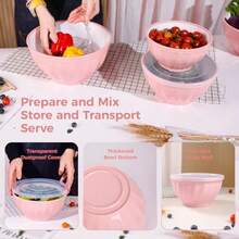 BoxedHome - Juego de cuencos para mezclar con tapas 4 unidades grandes de plástico de 0.2 pulgadas de grosor apto para microondas tamaño 1.37 2.32 3.8 y 5.07 cuartos de galón color rosa - Rosadogrande - Ver 4