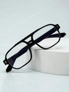 1pc Men's Double Bridge Oval Frame Minimalist Stylish Fashion Non-Prescription Glasses (Suitable For Watching TV, Using Mobile Phones, Office Work And Other Daily Use) - gương trơn khung đen - Xem 3