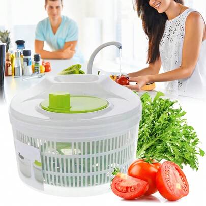Salad Spinner Small, Spinning Colander With Clear Serving Bowl, Lettuce Dryer Spinner, Fruit And Veg Wash Drainer, Vegetable Washer, 23cm|9in Diam