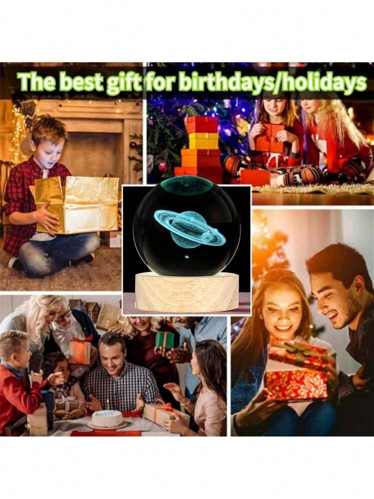 Estilo2Pcs Bola Cristal 3d,3D Luz Nocturna de Bola Lámpara de Sistema Solar y Saturno,Con Base De bola de cristal luz de noche,Decorar La Habitación,Navidad,regalos espaciales para niños.Versión mejorada - Multicolor - Añade 8