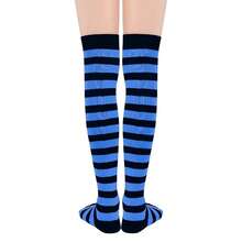 Zando Womens Thigh High Socks Striped High Knee Socks Knee High Socks For Cosplay Long Socks Over The Knee Leg Warmers,OneSize,Blue&FFBlackssstripes - 藍黑條紋 - 查看 4