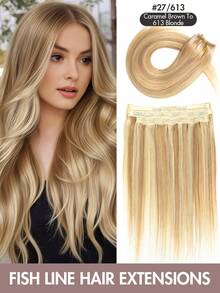 Hair Extensions Wire Hair Extensions Real Human Hair Fish Line Human Hair Extensions 12-20inch Straight Human Hair Invisible Wire Extensions Easy To Wear For Daily Party Festival