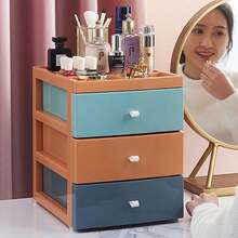 LIVINGANDHOME Living And Home 1 Piece Multifunctional Desktop Storage Box 3 Drawers Colourful PP Soft Silicone Handle Office Home Organising - 3-tier Colorful - View 2