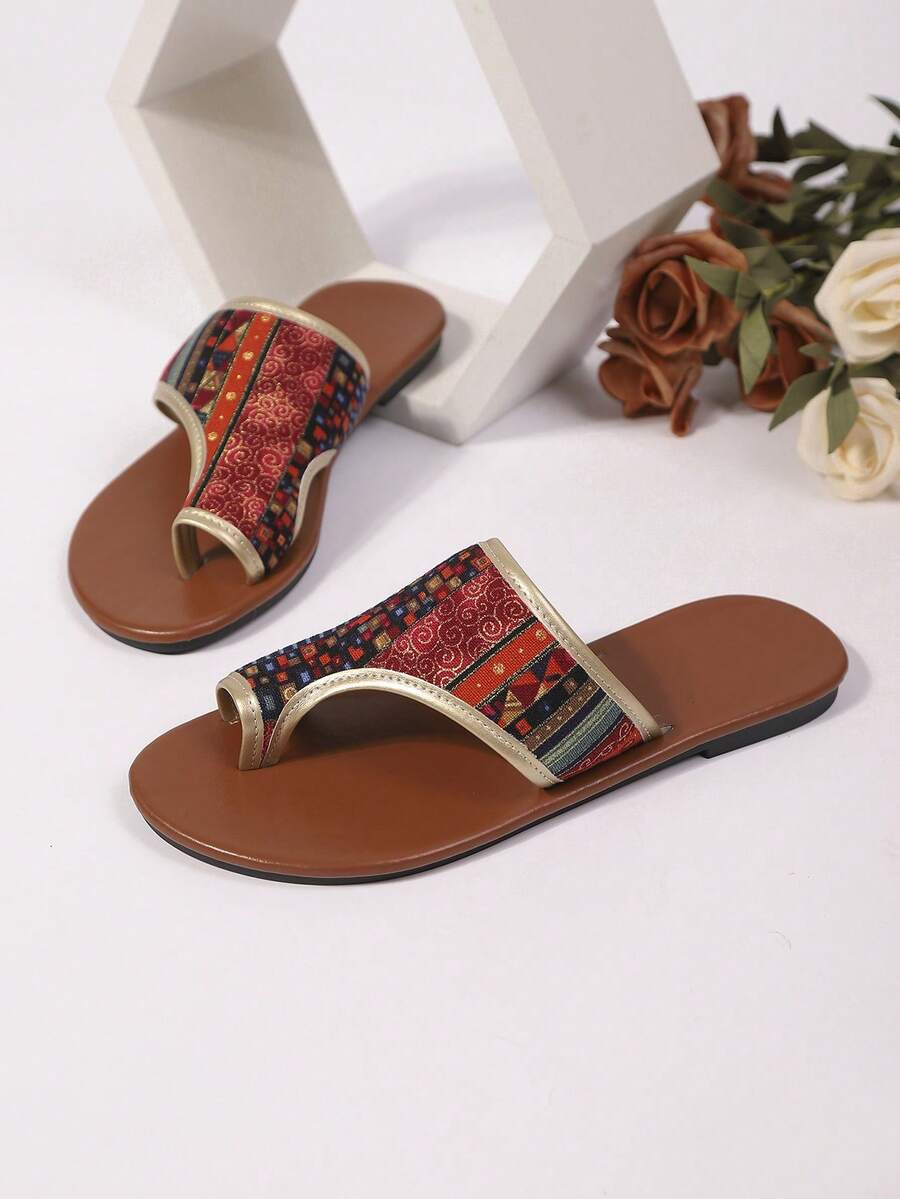 Women's Flat Slippers, Printed, Casual Style, Comfortable Summer Shoes With Open Toe Design - Multicolor - View 1