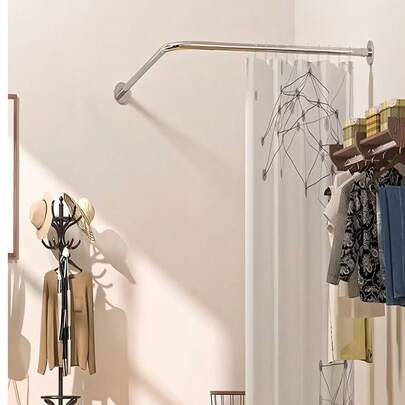 Verstellbare L-förmige Duschvorhangstange, einfach zu installieren und verstellbar aus Edelstahl - kein Bohren erforderlich. L-förmiges Rahmendesign geeignet für Badezimmer, Badewanne und Umkleideraum - perfekt für Privatsphärenschutz