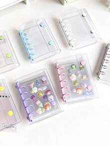 1个M5高透明便携式活页夹，简约5孔双扣软皮活页夹，适用于日记本、活页套装、透明内页替换装、PP材质替换页、密封笔记本、贴纸笔记本、照片收纳袋、韩流照片收纳文件夹、活页内页、贴纸活页夹 - 彩色 - 查看 5