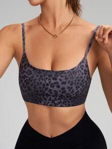 ATTRACO Women's Summer Sportswear Set, Including Sports Vest, Fitness Outfit, Sports Bra, Sexy & Fashionable Leopard Print Yoga Outfit - 深灰色 - 查看 4