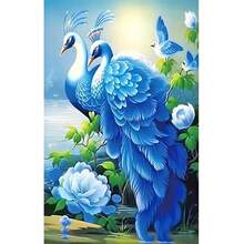 SNA 2026新款DIY蓝色孔雀十字绣刺绣入门套装，手工缝纫工艺套装，家居装饰DIY套装，刺绣套装，钩针套装，戳针套装，缝纫配件，缝纫工具包，绣线，针线活用品，缝纫图样，钩针工艺用品，刺绣入门套装 - 需要自己繡製不含框架 - 查看 2