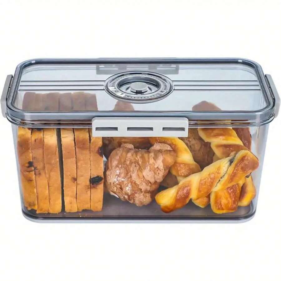 1 pièce boîte à pain hermétique portable, conteneur avec couvercle pour un stockage visible, boîte étanche et anti-fuite pour pain, pain grillé, fruits et légumes, organisateurs et accessoires de cuisine - Gris - Voir 1