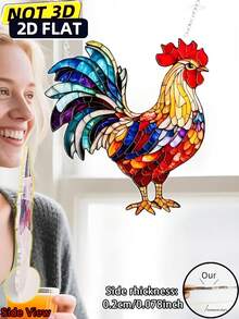 2D 平面 1 件装彩色玻璃公鸡阳光捕捉器户外花园墙饰 | 7.1 英寸 x 7.1 英寸，塑料小屋装饰，农舍风格家居办公室装饰，男女生日礼物，情人节-母亲节-斋月-复活节-农舍和节日装饰 - 彩色 - 查看 5