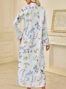 Women's Floral Allover Print Long Sleeve Abaya Modest Dress, Kaftan, Elegant Dresses For Women - Apricot - View 3