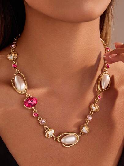 1件女士时尚波西米亚串珠项链，百搭时尚单品，适合派对、送礼、日常佩戴、节日、情人节礼物，附赠天鹅绒袋