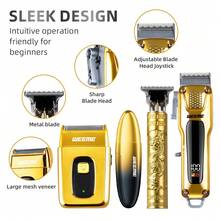 WEEME 4-In-1 Electric Shaver Set For Men - Rechargeable Cordless Electric Shaver With Trimmer, Digital Display, Precision Trimming For Hair And Beard, Perfect Gift For Birthday, Holiday, Father's Day For Dad Or Boyfriend - Gold - View 6