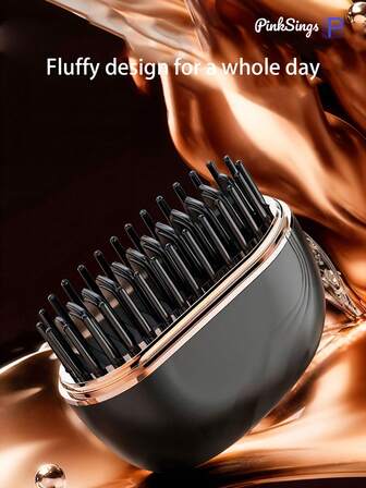 PinkSings מחליק שיער מיני, מברשת מחליק שיער ניידת אלחוטית ונטענת עם 3 הגדרות טמפרטורה, מסרק חם לחימום מהיר וצלחות נגד כוויות, מברשת מחליק שיער מיני למתנה לנסיעות ביתיות
