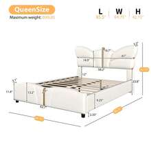 MERAX Queen Size Upholstered PU Leather Bed Frame, With Butterfly Shaped Headboard And Footboard, Platform Bed Frame With Gold Metal Decorations, No Box Spring Needed, Beige - Màu be (Giường Queen) - Xem 7