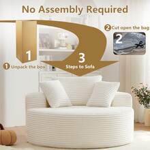 55"L Oversized Round Chaise Longue Chair Indoor, Corduroy Sponge Single Sofa, Oversized Round Chairs, Modern Sleeper Chair For Living Room,Projection Room, Wide Armrest Chairs Black - trắng - Xem 7