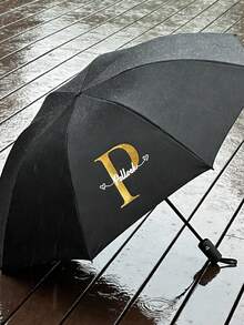 Personalized Automatic Umbrella With Name/Text & Logo,Personalized Custom Umbrellas With Names,Automatic 8-Rib Umbrella - Automatic Open/Close, 8-Rib Compact Folding Umbrella, Portable Travel Umbrella With Logo/Name (Black Canopy, Luxury Golden Letters) - Ideal For Business, For Gifting ,Automatic Opening, Unique Gift For Women - Multicolor - View 2