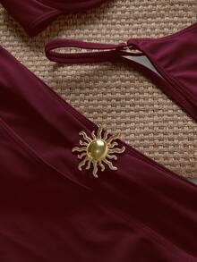 Conjunto de 3 piezas de bikini de estilo europeo sexy para mujer, para vacaciones de verano - Color caoba - Ver 8