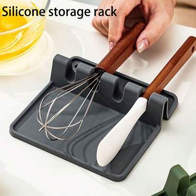 1pc Classic Silicone Kitchen Utensil Holder, Suitable For Various Kitchenware - Great For Home Cooking And Serving In Kitchen And Barbecue - Includes Slots For Spatulas, Spoons, Basting Brushes, Etc.