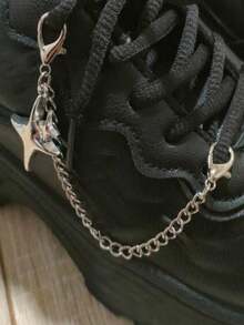 Dây giày hình ngôi sao 4 cánh phong cách Gothic cổ điển, đa năng, họa tiết ngọn lửa và thánh giá, mặt dây chuyền trang trí giày và ủng cá nhân hóa. - Bạc - Xem 3