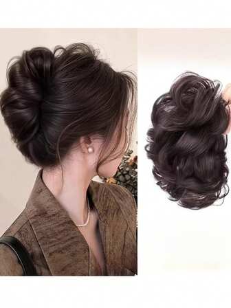 Peluca sintética de moño para mujer, extensiones de cabello rizado y elegante flor, adecuado para uso diario y eventos