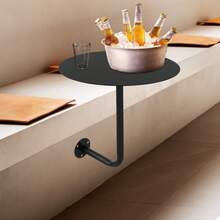 SanBouSi Wall-Mounted Minimalist Round Table With Black Iron Top, Space-Saving, Durable, Stylish Design For Bars, Kitchens, Offices, And Small Spaces - Black - View 5