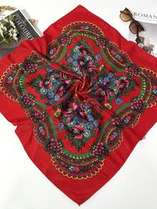 1pc Women's Thick Gold Thread Red Vintage Floral 27.6 Inch Headscarf, Middle-Aged & Elderly Bandana