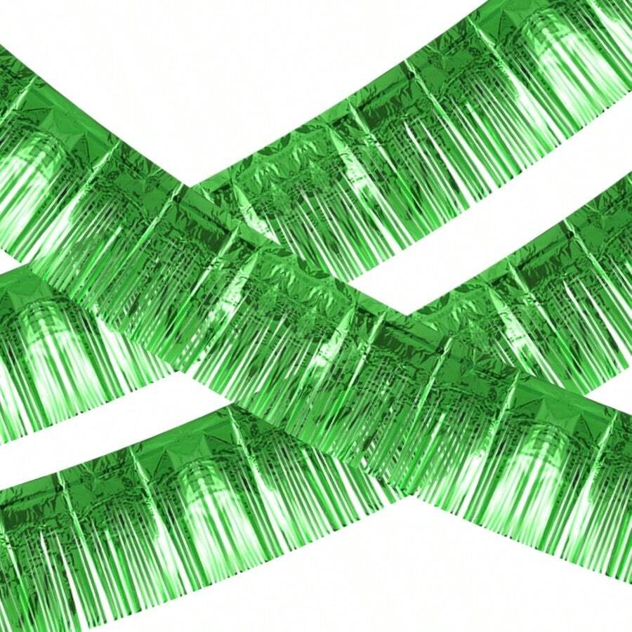 MECCANIXITY Guirnalda de Flecos de Papel de Aluminio de 10 pies Streamers Metálicos Verdes para Fiestas de Navidad Año Nuevo Cumpleaños - Juego de 3 Piezas - Verde - Ver 1