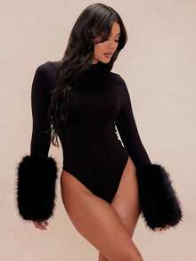 Autumn New Women's Clothing Sexy Style Cuff Splicing Wool Solid Color - Black - View 1