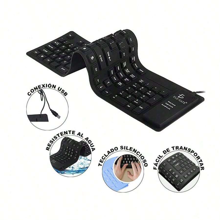 Teclado flexible USB para PC y laptop con teclado numérico y resistente al agua - Negro - Ver 1