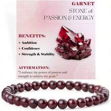 1PCS   6mm Natural Stone Obsidian Amazonite Bead Bracelet With Elastic Cord And Card - 石榴石 - 查看 1