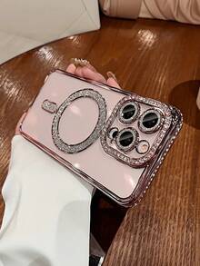 Hadaasi 1个奢华闪亮钻石透明手机壳，兼容 16/15/14 Plus/13/12/11 Pro Max，磁吸式无线充电后盖，浅粉色 - 粉 - 查看 3