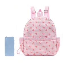 Personalized Children's Bow Pattern Backpack, Cute And Compact Girls' School Bag, Lightweight Mini Backpack With Front Pocket, Adjustable Shoulder Straps, Suitable For School, Travel, Daily Use - Multicolor - View 6