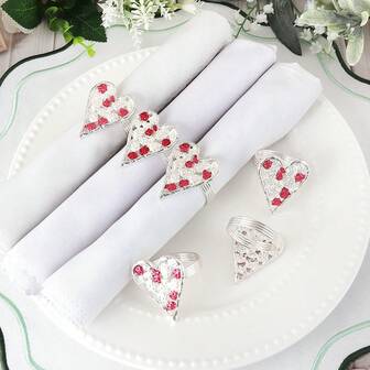 6pcs Heart-Shaped Napkin Rings, Suitable For Wedding Party Table Decoration, Napkin Holders For Valentine's Day, Easter, Thanksgiving, Mother's Day