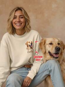 Customized Pet Portrait Embroidered Sweatshirt, Dog Face Photo Printed Sweatshirt, Pet Lover Gift, Gift For Mom, Funny Customized Pullover For Girlfriend, Suitable For Everyday Wear/Wedding Party/Company Gathering/Family Gathering, Holiday Gift, Mother's Day, Father's Day, Anniversary, Valentine's Day