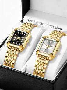 2pcs/Set Women's Gold & Silver Tone Quartz Watch Combo, Fashionable Casual Vintage Elegant Bar Dial, Suitable For Daily Wear Or Holiday Gift - Multicolor - View 2