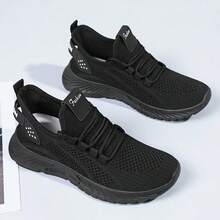 Women's Athletic Shoes, Available In Plus Sizes, Slip-On Design, Lightweight And Breathable Mesh Upper, Slip-Resistant And Shock-Absorbing, Machine Washable, Sporty Style, Tennis Shoes, Perfect For Everyday Wear, Running, Fitness, Travel, And Shopping, Making A Great Women's Day And Mother's Day Gift. - màu đen - Xem 3